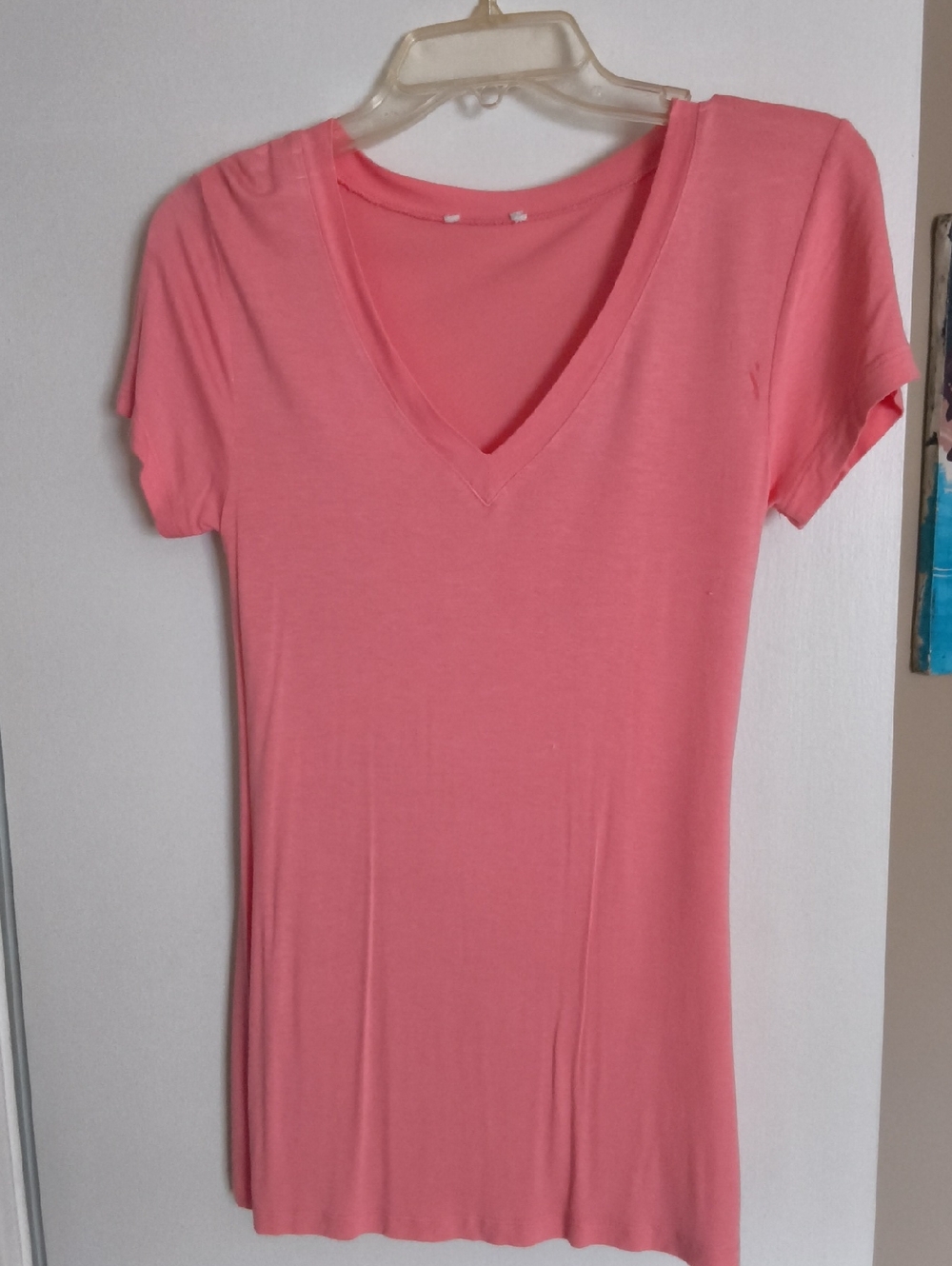 Women's V-Neck Short Sleeve Top - Coral Pink